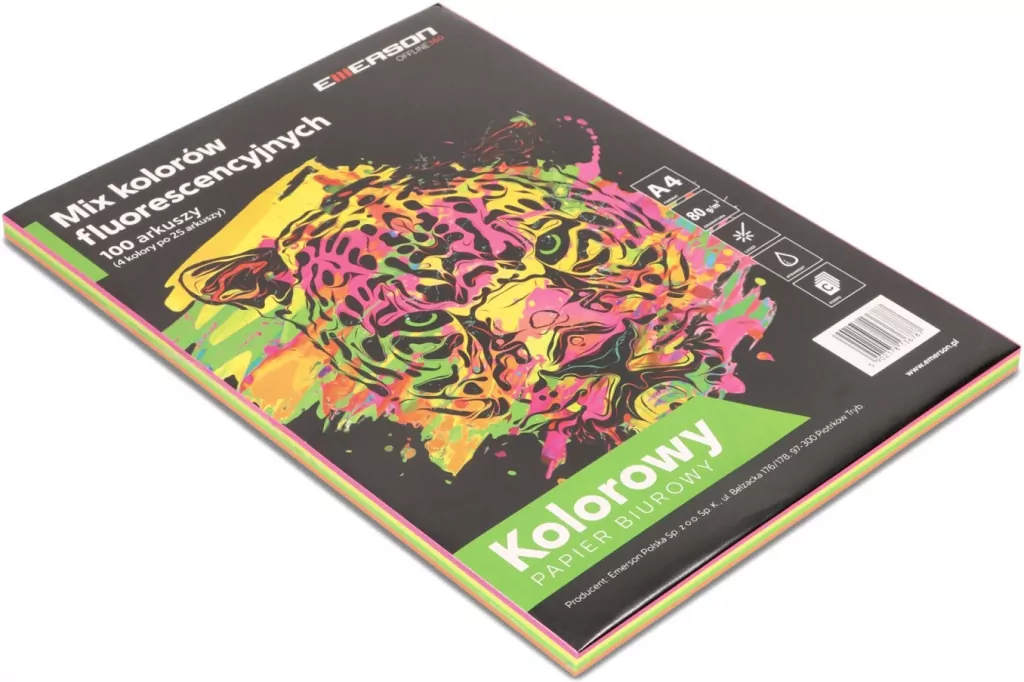 Papier ksero kolory fluorescencyjne A4 100 arkuszy (4 kolory po 25 arkuszy) - tantis.pl
