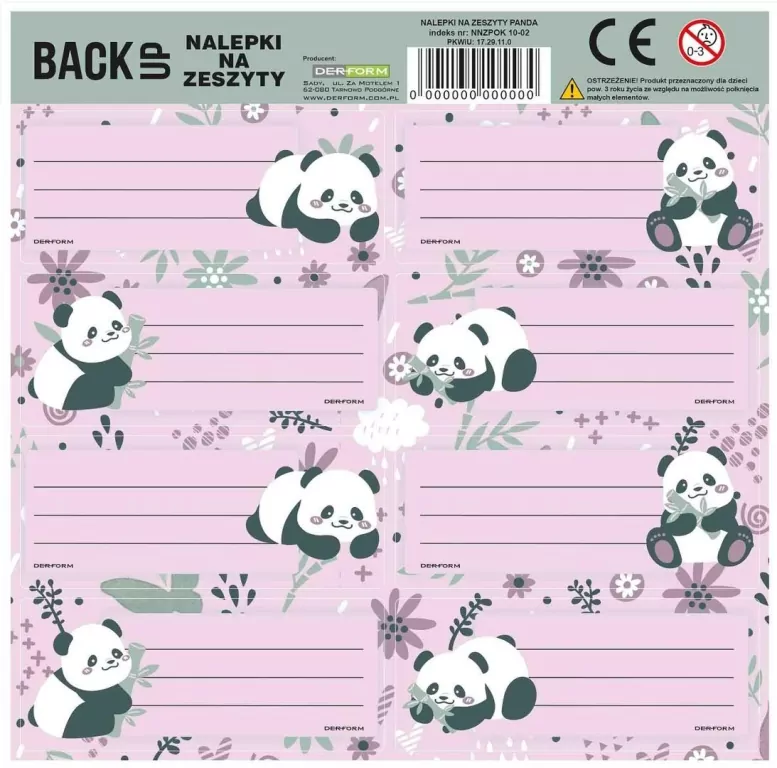 Nalepki na zeszyt Panda 11 (25szt) DERFORM - tantis.pl