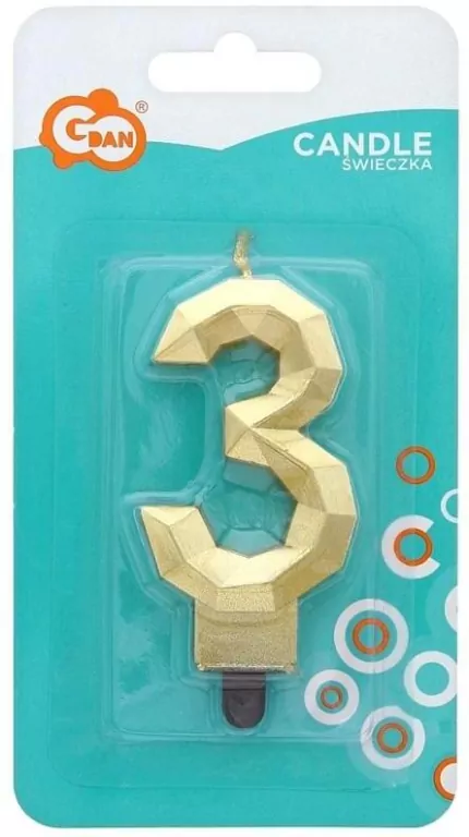 Świeczka Cyfra 3 Diament 7.6cm - tantis.pl