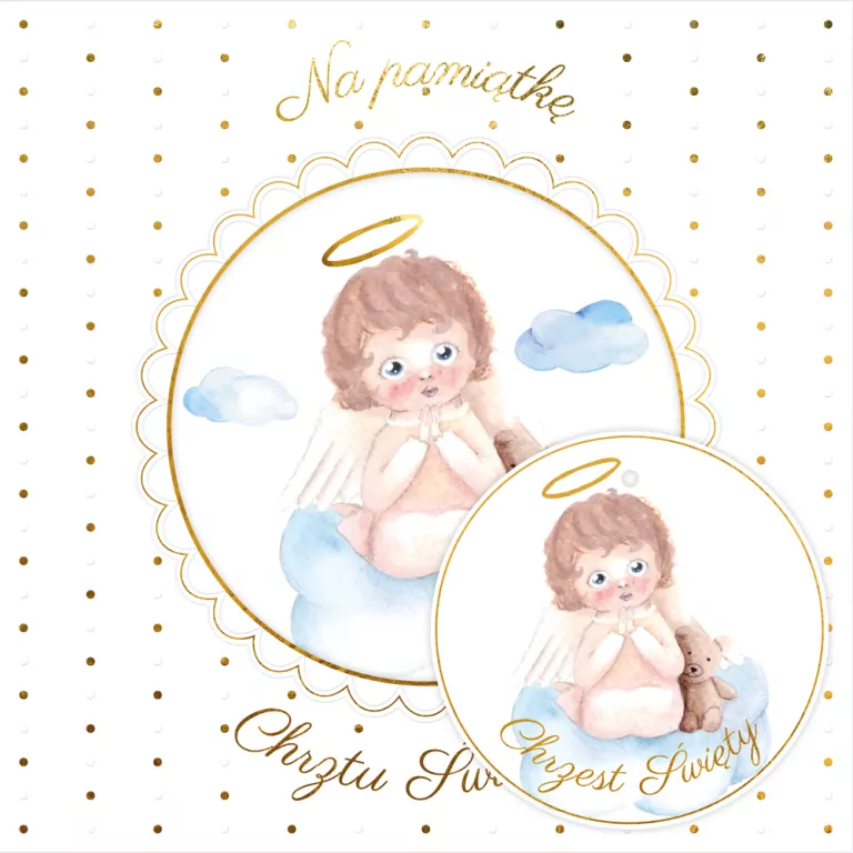 Karnet KW Chrzest Aniołek z misiem - tantis.pl