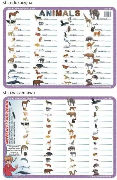 Podkładka edukacyjna. Animals - język angielski - tantis.pl
