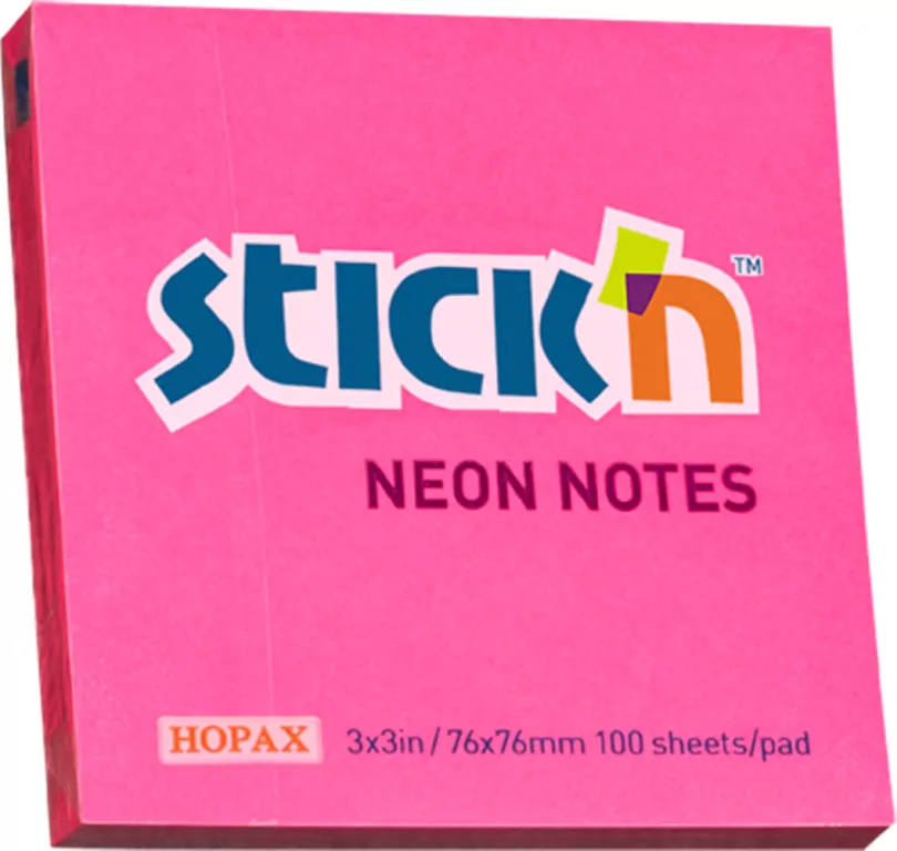 Notes samoprzylepny 76x76 mm ciemnoróżowy neon 100 kartek - tantis.pl