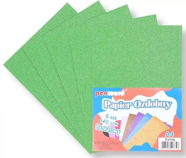 Papier ozdobny A4 brokatowy 140g zielony 5ark - tantis.pl