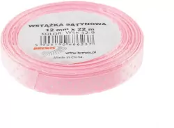 Wstążka satynowa w kropki. Różowa 12mmx22m