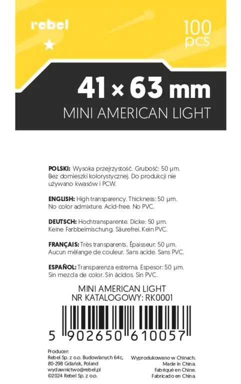 Koszulki na karty Rebel (41x63 mm) Lyra Light, 100 sztuk - tantis.pl