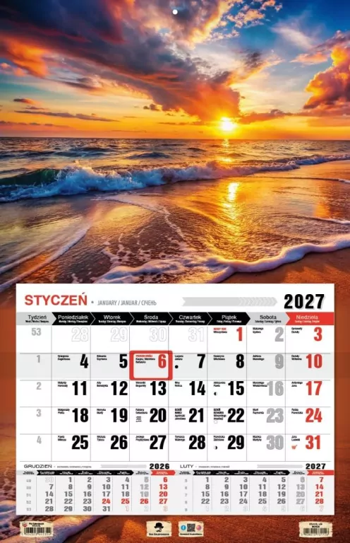 Kalendarz 2027 jednodzielny 3XL Morze - tantis.pl