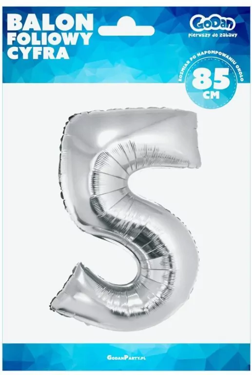 Balon foliowy cyfra 5 Beauty&Charm srebrna 92cm - tantis.pl