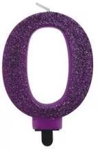 Świeczka urodzinowa "0" fioletowa z brokatem