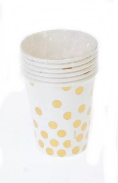 Kubeczki pap. białe Groszki złote 250ml - tantis.pl