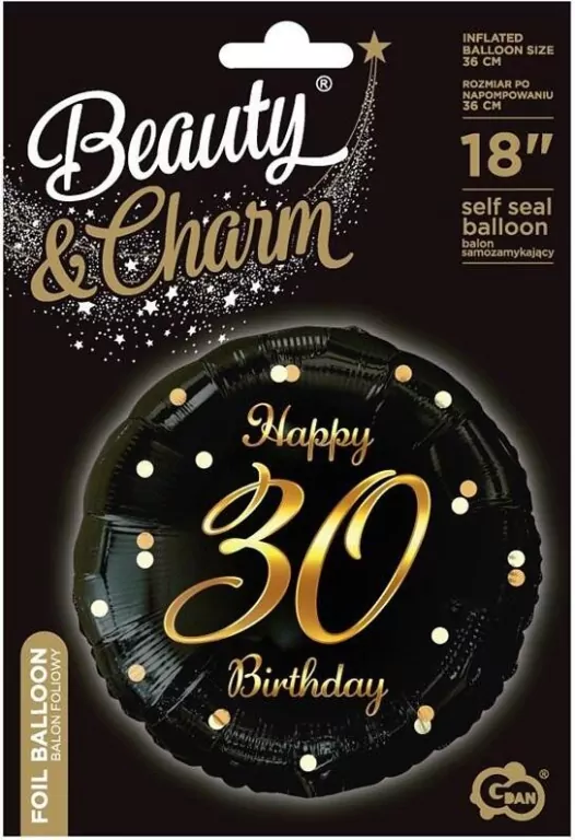 Balon foliowy. Happy 30 Birthday. Czarno-złoty - tantis.pl