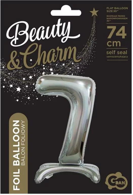 Balon foliowy 7, stojący, srebrny, 74 cm - tantis.pl