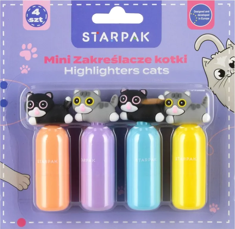 Zakreślacze Mini. 6 kolorów. Kotki - tantis.pl