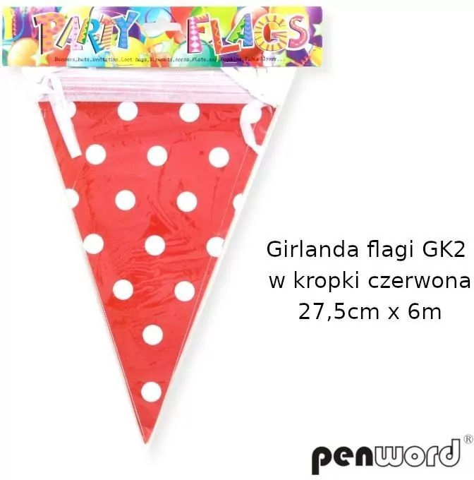 Girlanda flagi w kropki czerwona 27.5cmx6m - tantis.pl