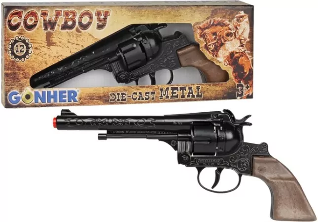 Rewolwer kowbojski metalowy 12 naboi - tantis.pl