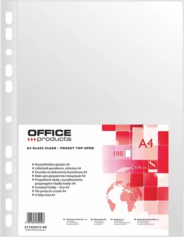 Koszulka na dokumenty Office. A4 krystaliczna 100 sztuk - tantis.pl