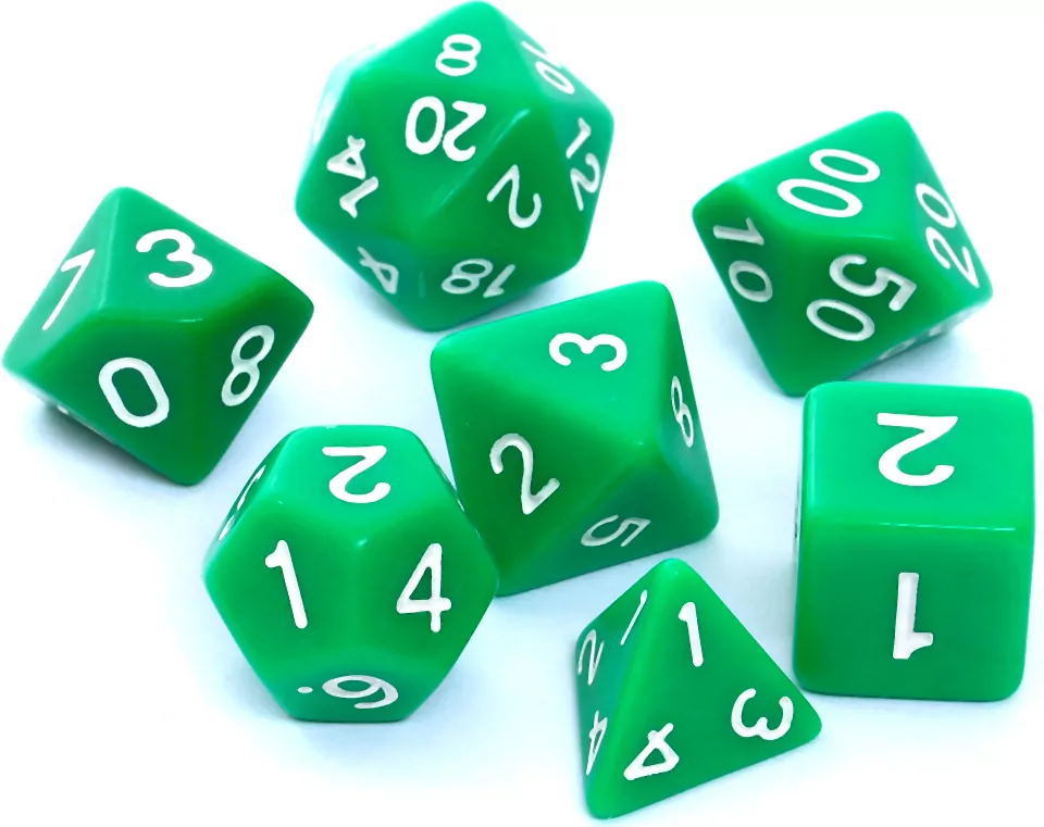 Komplet kości RPG. Zielone. Matowe. REBEL - tantis.pl