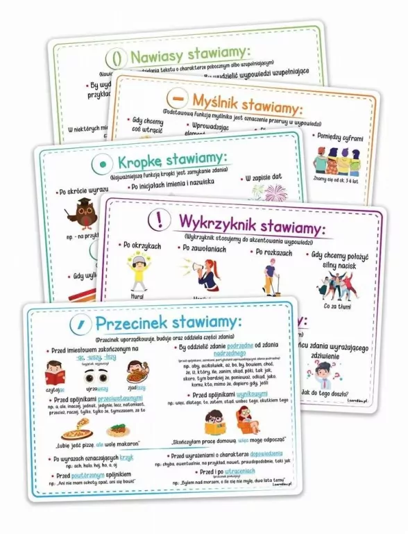 Plansze edukacyjne A4-Znaki interpunkcyjne 5 kart - tantis.pl