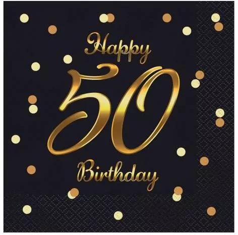 Serwetki B&C Happy 50 Birthday czarne - tantis.pl