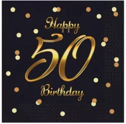 Serwetki B&C Happy 50 Birthday czarne