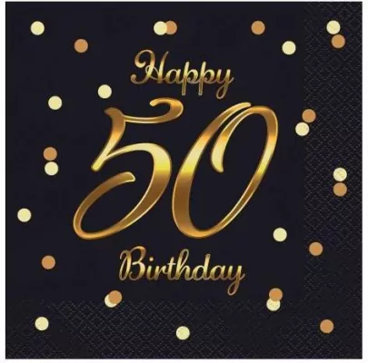 Serwetki B&C Happy 50 Birthday czarne