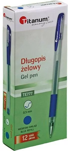 Długopis żelowy 0,5mm niebieski (12szt) - tantis.pl