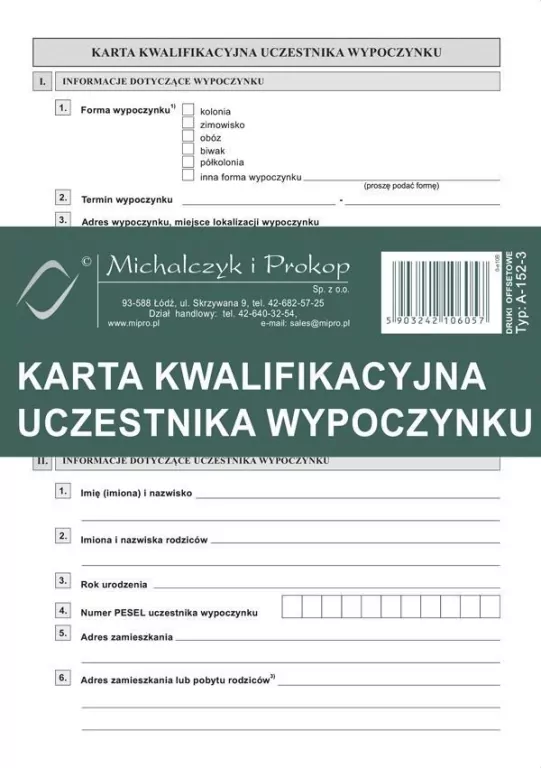 Karta kwalifikacyjna uczestnika wypoczynku A-152-3 - tantis.pl