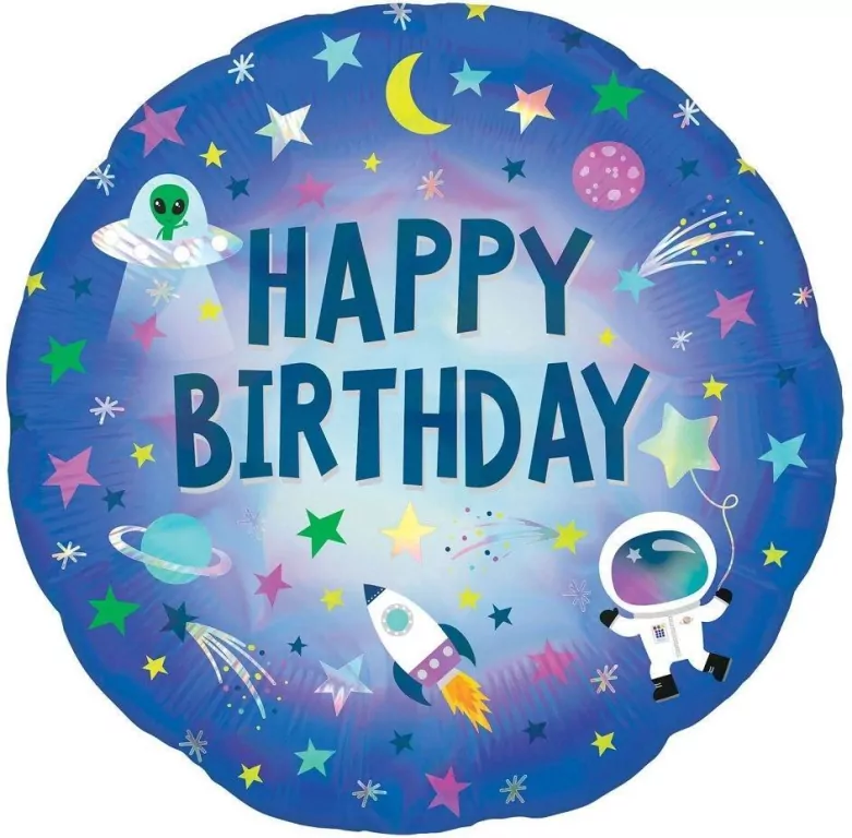 Balon foliowy holo Happy Birthday Kosmos 46cm - tantis.pl