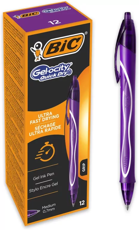 Długopis żelowy Quick Dry 0,7mm fiolet (12szt) BIC - tantis.pl