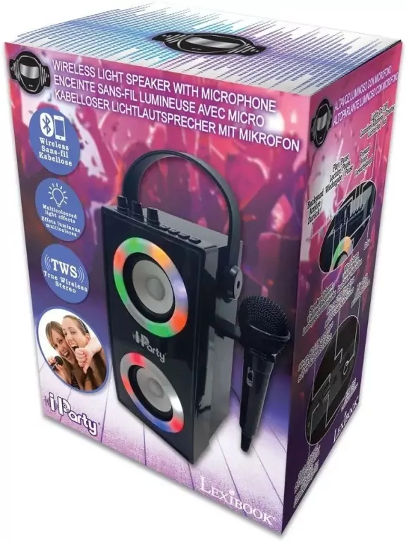 Lexibook. Przenośny głośnik. Bluetooth z mikrofonem i niesamowitymi efektami świetlnymi BTP180BKZ - tantis.pl
