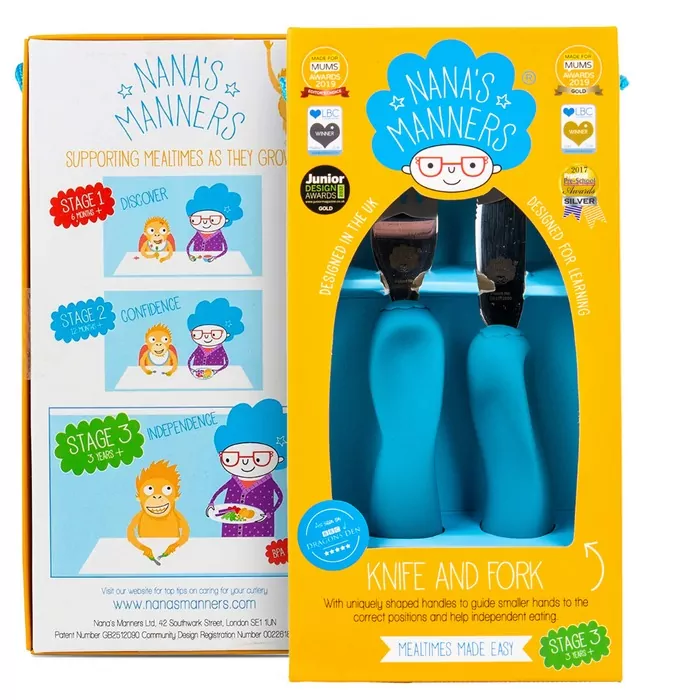 Nana's Manners Sztućce kształtujące chwyt niebieski - tantis.pl