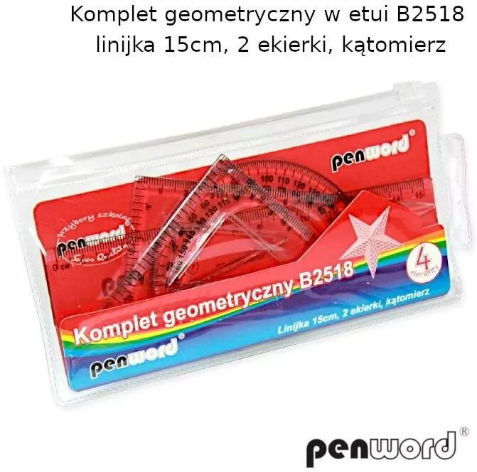 Zestaw geometryczny w etui B2518 -linijka 15cm, 2 ekierki, kątomierz - tantis.pl