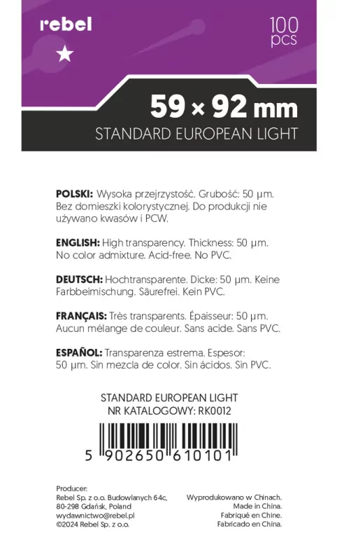 Koszulki na karty Rebel (59x92 mm) Aquila Light, 100 sztuk - tantis.pl