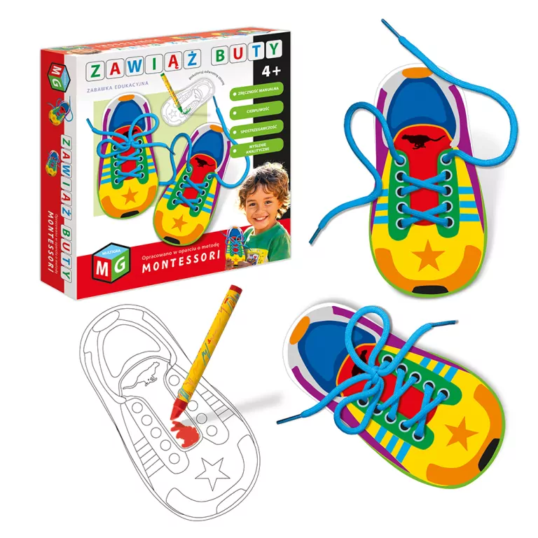 Zawiąż buty. Zabawka edukacyjna Montessori - tantis.pl