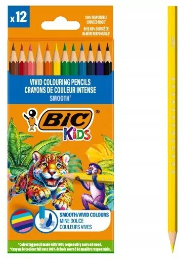 Kredki drewniane Kids Smooth ECO 12szt BIC - tantis.pl