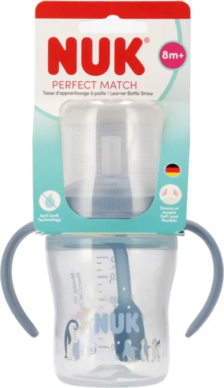 NUK. Butelka do nauki picia ze słomką. 150 ml. Pingwin - tantis.pl