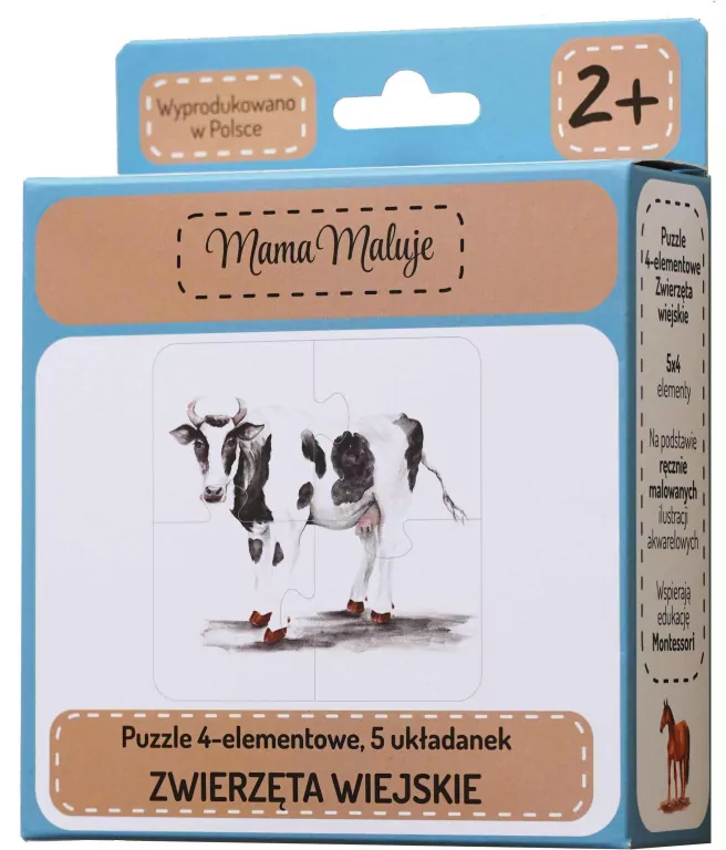 Mama Maluje. Puzzle 4-elementowe. Zwierzęta wiejskie - tantis.pl
