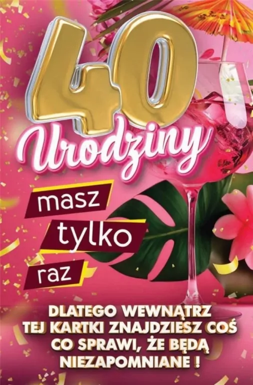 Karnet Urodziny z nakładką na butelkę 40 - tantis.pl