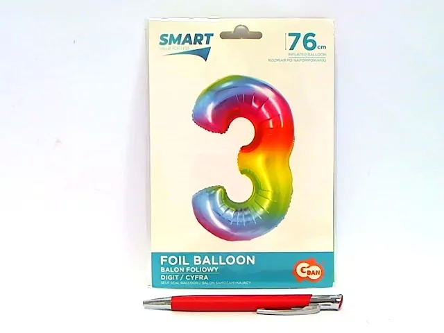 Balon foliowy. Smart. Cyfra 3. Tęczowa 76 cm - tantis.pl