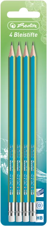 Herlitz. Ołówek z gumką HB. Greenline, 4 sztuki - tantis.pl