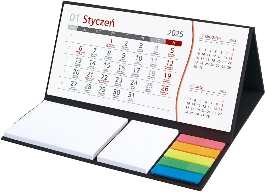 Kalendarz 2025 z notesem. Czarny - tantis.pl