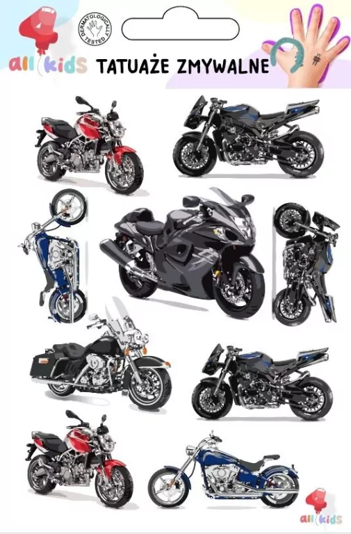 Tatuaże zmywalne dla dzieci Ścigacze motory - tantis.pl