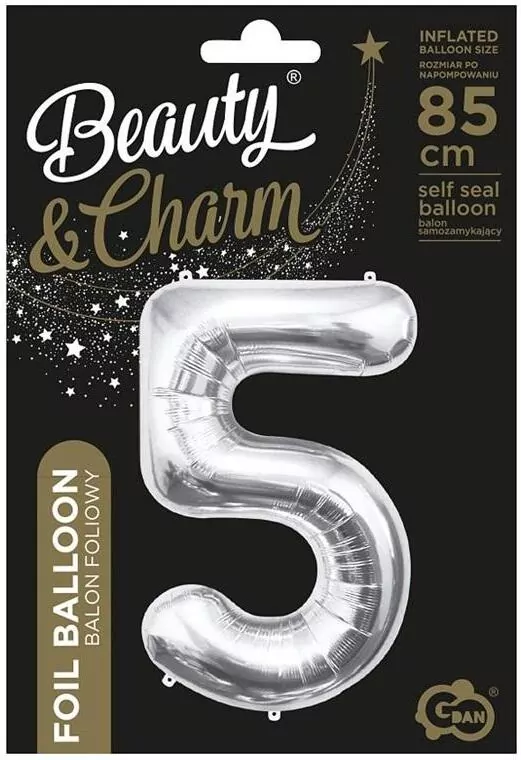 Balon foliowy B&C cyfra 5 srebrna 85cm - tantis.pl