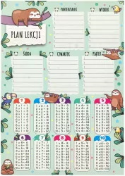 Plan lekcji z tabliczką mnożenia A4 Leniwce
