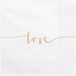 Serwetki Love złote 33x33cm, 20 sztuk