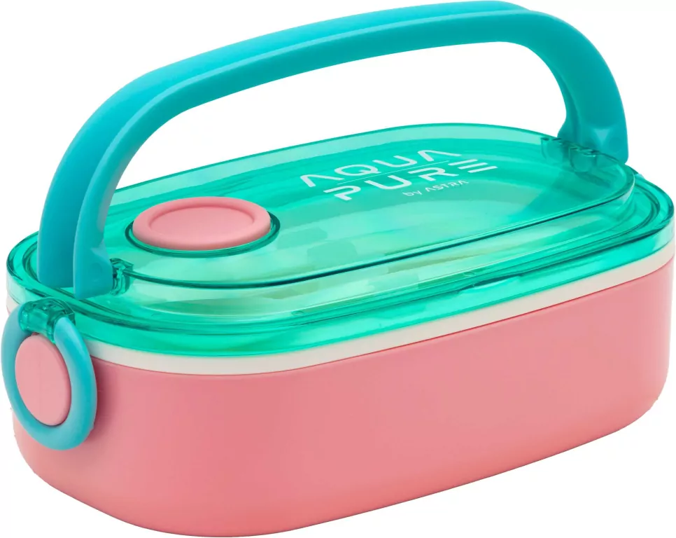 Śniadaniówka Aqua Pure + sztućce mint/pink ASTRA - tantis.pl