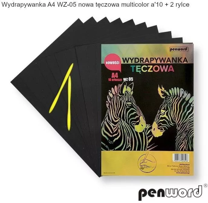 Wydrapywanka tęczowa A4 (10 arkuszy) multikolor + 2 rylce - tantis.pl