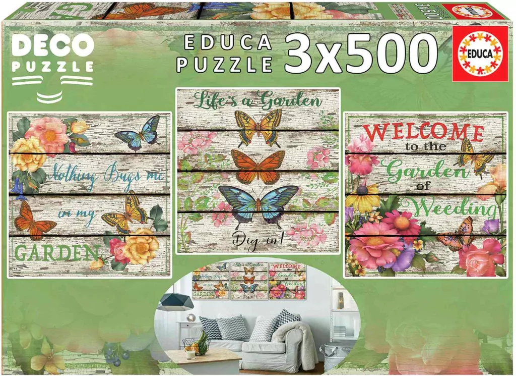 Puzzle 3x500 Kwiaty i motyle G3 - tantis.pl