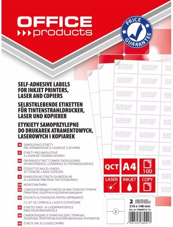 Etykiety OFFICE PRODUCTS, 210x148mm, białe, 100 ark. - tantis.pl