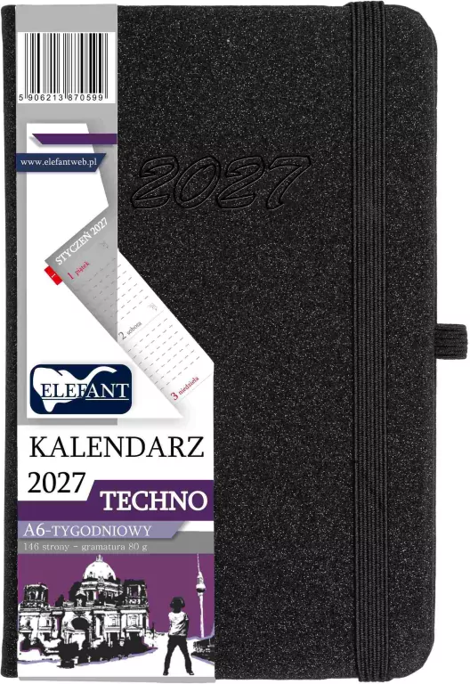 Kalendarz Techno 2027 A6 tygodniowy czarny - tantis.pl