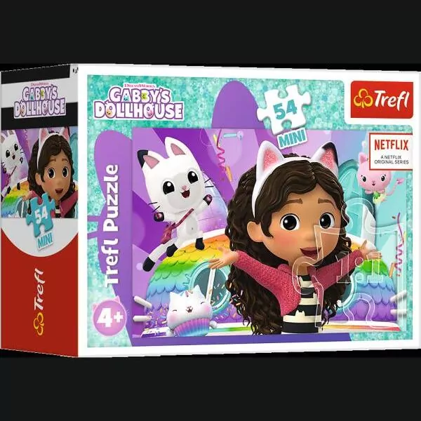 Puzzle 54el Mini Z Gabi zawsze jest wesoło. Koci Domek Gabi. Gaby's Dollhouse 19773, 19774, 19775, 19776 (54211) TREFL cena za 1 sztukę - tantis.pl